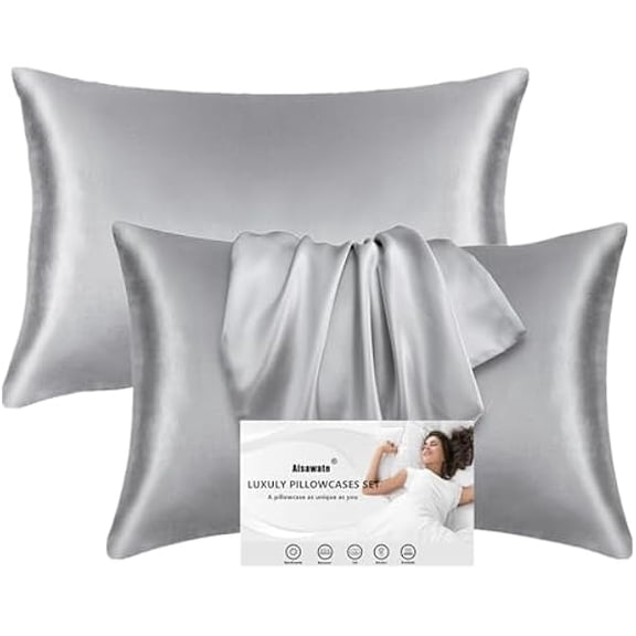 Eryueer 2 Pack Grey Satin Pillowcases for Hair and Skin, Softer than Silk Pillow CaseLuxurious and Silky Standard Pillow Cases with Envelope Closure, 50x75 cm