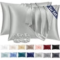 thumbnail image 1 of Eryueer 2 Pack Satin Pillowcase 70 x 40 Light Grey, Soft as Silk Pillowcase for Hair and Skin Easier Care than Silk Pillow Case, Envelope Pillowcases & 2 Srunchies Gifts for Women, 1 of 1