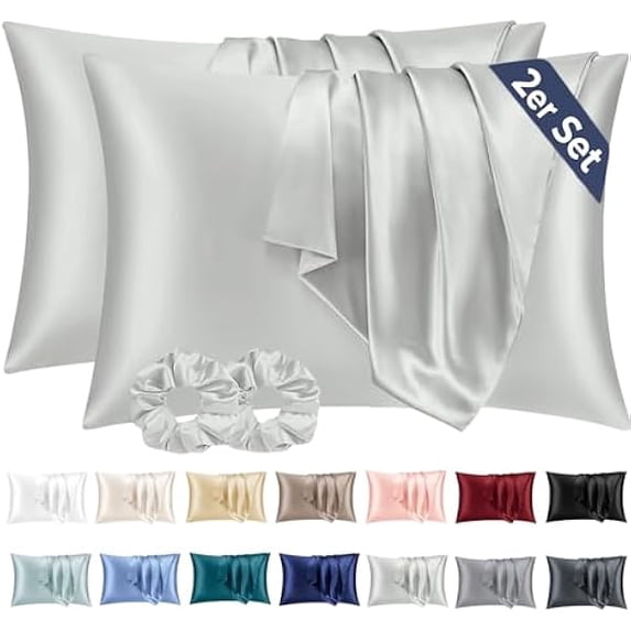 Eryueer 2 Pack Satin Pillowcase for Hair and Skin,Soft as Silk Pillowcases for Hair and Skin,Easier Care than Silk Pillow Case Light Grey Pillowcases for 40x80cm Pillow Envelope & 2 Scrunchies