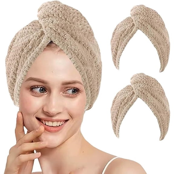 Eryueer 2 Pcs Microfiber Women's Hair Towel Wrap - Plopping Towel for Curly & Long Hair, Shower Hair Wrap