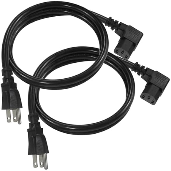 Eryueer [2PACK] 3FT 90 Degree Computer Monitor Power Cord - NEMA 5-15P to Right Angle C13 Power Cord, 13A 125V, 16AWG, Black Replacement Angled Printer/TV 3 Prong AC Cord, PC Power Supply Cable