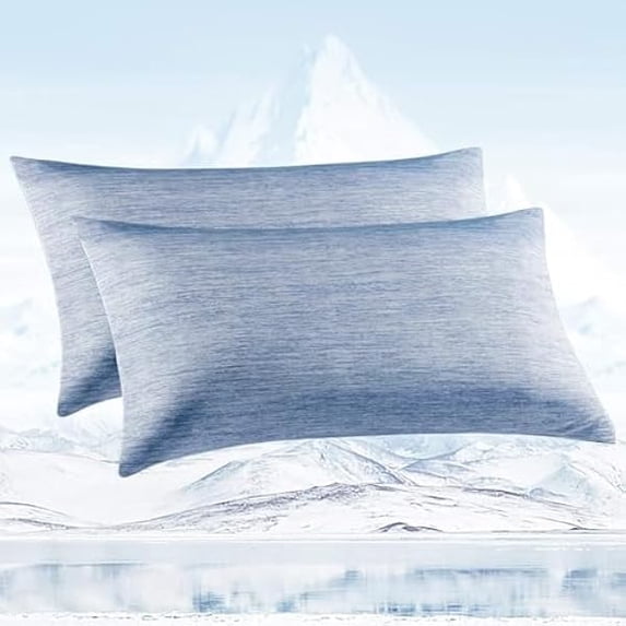 Eryueer 2Pack Cooling Pillowcases for Hair and Skin 50x75cm Double-Sided Cold Pillow Case Cover with Arc-Chill 3.0 Cooling Fiber(Q-Max>0.5) Hidden Zipper Helps Sleep Hypoallergenic