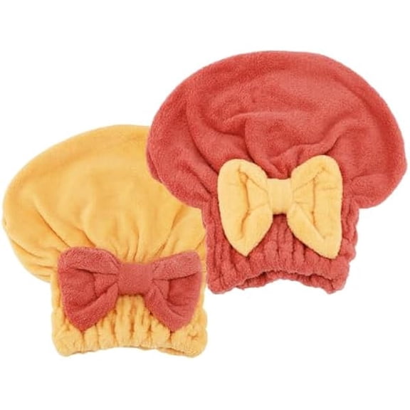 Eryueer 2Pcs Microfiber Hair Towel Wrap for Women Hair Drying Cap Hair Plopping Cap Hair Drying Towel Wrap Head Towels Wrap for Women Curly Hair (Red and Yellow)