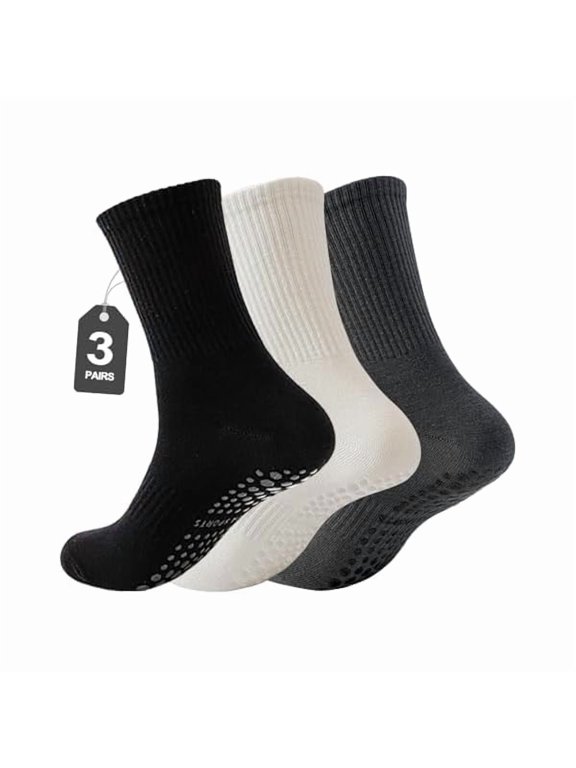 3 Pairs Pilates Socks with Grips for Women, Non Slip Yoga Grip Socks, Grippy Ballet Barre Socks for Dance Hospital