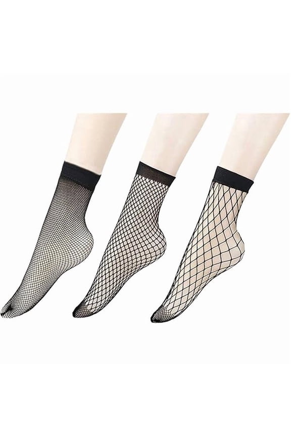 3 Pairs Women Black Lace Fishnet Socks Elastic Ankle High Dress Hollow Out Mesh Net Socks Tights for Summer Wear