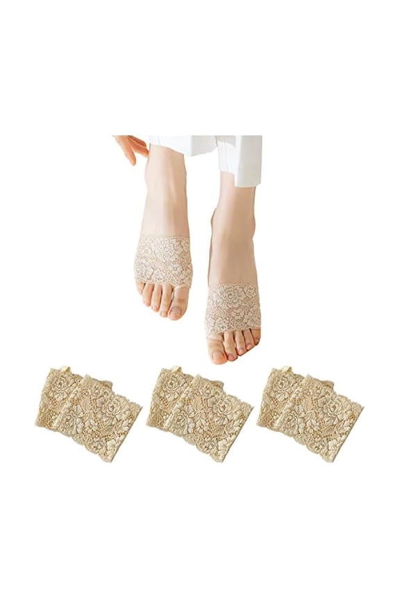 3 Pairs Women's Open Toe Slide Sandal Liner Socks Non Slip Toe Cover No Show Half Socks with Sponge Cushion
