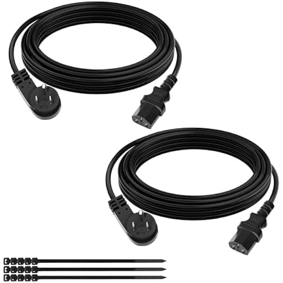 Eryueer 3 Prong S Flat Plug Replacement Power Cord 8 FT/2 Pack-45 Degree Angled Plug-Low Profile Heatproof Flexible Durable AC Device Power Cable for Appliance, PC, TV, ETL 18AWG 125V 10A, with Ties