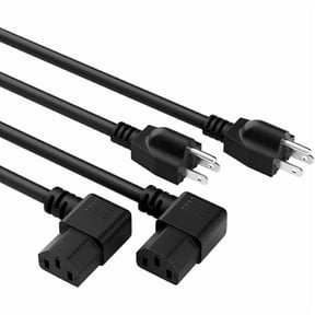 Eryueer 3-Prong Straight to 90 Degree Angled Plug Replacement Power Cord 4 Ft/2 Pack, Heatproof Flexible Durable AC Device Power Cable for Appliance Computer TV Monitor,E TL 18AWG 125V 10A