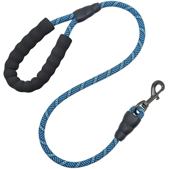 Eryueer 3FT Heavy Duty Rope Dog Leash, 6/8/10/12/15/20/30 FT Long Dog Lead Nylon Pet Leash, Soft Padded Handle Thick Lead Training Leashes for Large Medium Dogs (3ft * 1/2", Blue Black)
