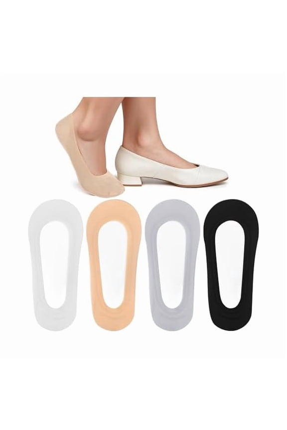 4 Pair Ultra Low Cut No Show Socks for Women, Non Slip Thin Footies Socks, Invisible Liner Sock - Made of Ice Silk Surface (4 Colors)