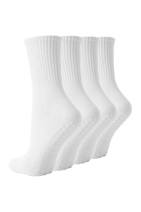 4 Pairs Pilates Socks with Grips for Women, Non Slip Yoga Athletic Ballet Barre Dance Workout Crew Socks