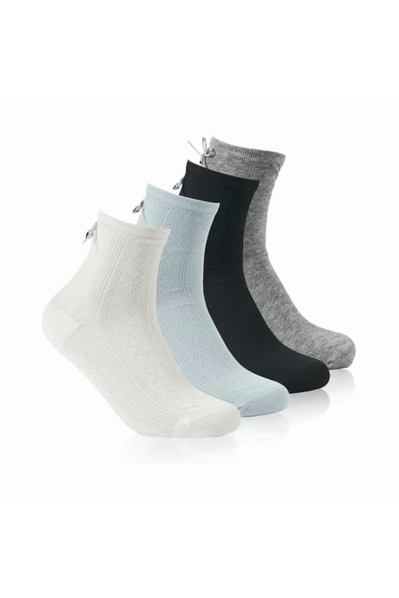 4 Pairs Women Ruffle Ankle Socks,Adult Double Lace Turn Cuff Cotton Frilly Dress Socks Cute Bobby Sock with Ruffles