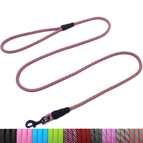 Eryueer 5ft Puppy Leash for Small Dogs, 1/4" Thin Rope Dog Leash with Easy to Use Hook, Lightweight Cat Leashes for Chihuahua/Yorkie/Toy Breed 10 Colors, Blue Orange