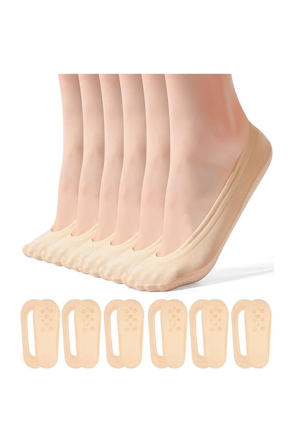 6 Pairs No Show Socks Womens Ultra Low Cut Nylon Thin Socks for Flat Invisible Non Slip Liner Footies