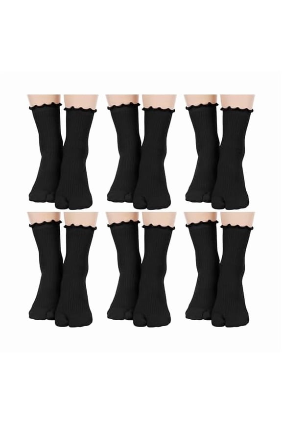 6 Pairs Tabi Socks Women Split Toe Flip Flop Frilly Socks Cotton Japanese Sandal Slipper for Men Women Unisex