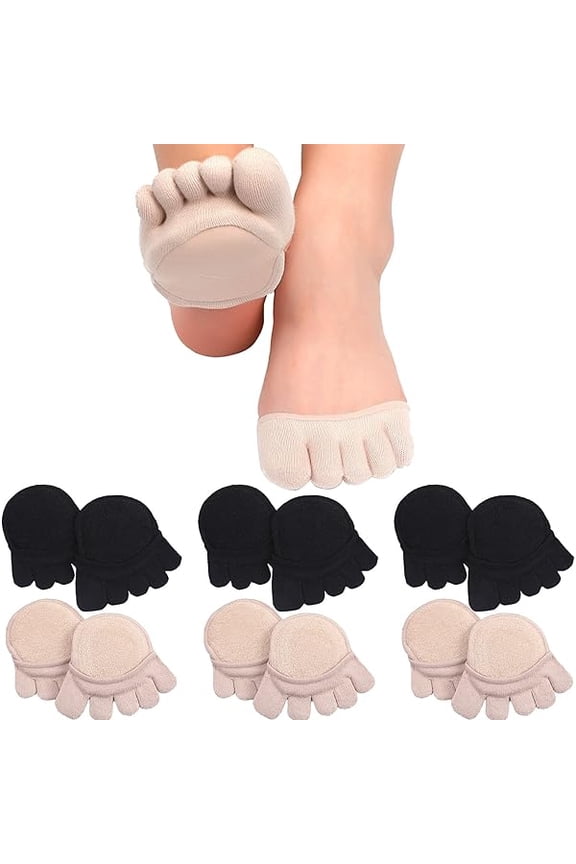6 Pairs Toe Topper Socks Women No Show Liner Finger Half Non Slip Invisible Separated Socks Suitable for Thin Feet