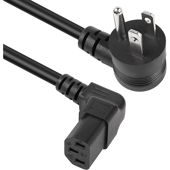 Eryueer 90 Degrees 3 Prong AC to IEC320 C13 Power Cord,10A 125V Down Angle NEMA 5-15P to C13 Universal Power Cable for Notebook Computers, TV, Monitors-4.9Ft (Blcak-Up C13)