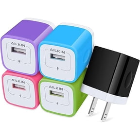 Eryueer AILKIN USB Charger Wall Plug, 5Pack-1Port Fast Charging Outlet AC Power Adapter Block Cube Box Brick Compatible with iPhone, Samsung Galaxy, Android or Type C Phones Charge Multi USB Base