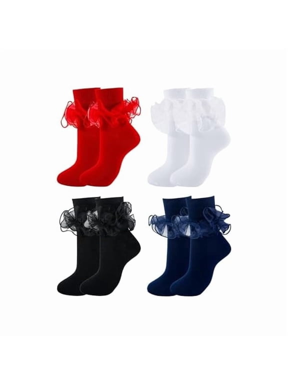 Big Ruffle Socks Women(Size 5-13) Frilly Ankle Lace Trim Bobby Socks for Loafers, Coquette 80s Vintage Crew