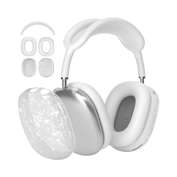 Eryueer Case Cover compatible with AirPods Max Headphones, TPU Ear Cups Case/Ear Pads/Headband Silicone Cover Compatible with Apple AirPod Max Accessories Protector (White Pearl Shell)