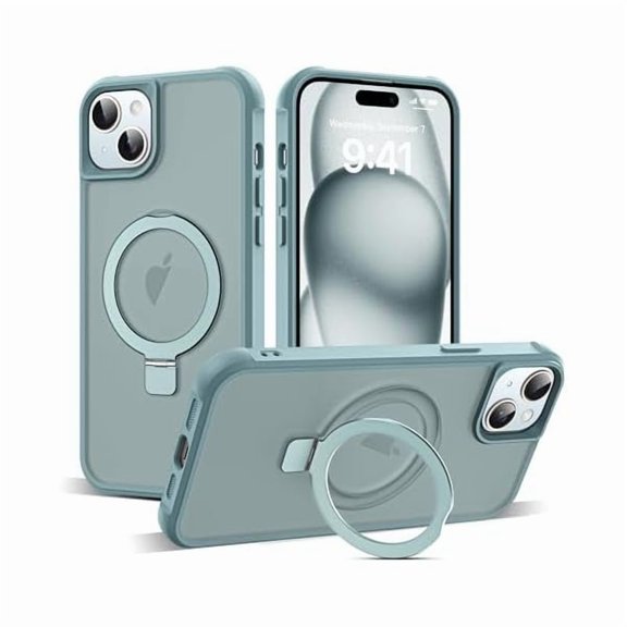 Eryueer Compatible with iPhone 15 Case with Invisible Magnetic O-Ring Stand Military-Grade Translucent Case for iPhone 15 6.1" [Compatible with Mag-Safe][Great Grip Feeling], Blue