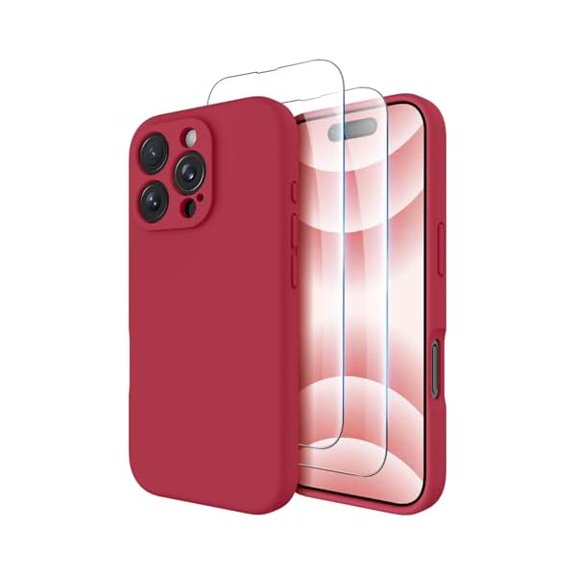 Eryueer Compatible with iPhone 16 Pro Case, Compatible with MagSafe, Shockproof Magnetic Silicone Case for iPhone 16 Pro,[Military Grade Protection] [2 Pack Screen Protectors], Viva Magenta
