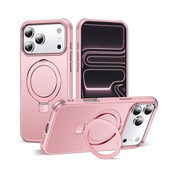 Eryueer Compatible with iPhone 17 Pro Max Case with Invisible Magnetic O-Ring Stand Military-Grade Phone Case for iPhone 17 ProMax 6.9" [Compatible with Mag-Safe][Great Grip Feeling] Rose Gold