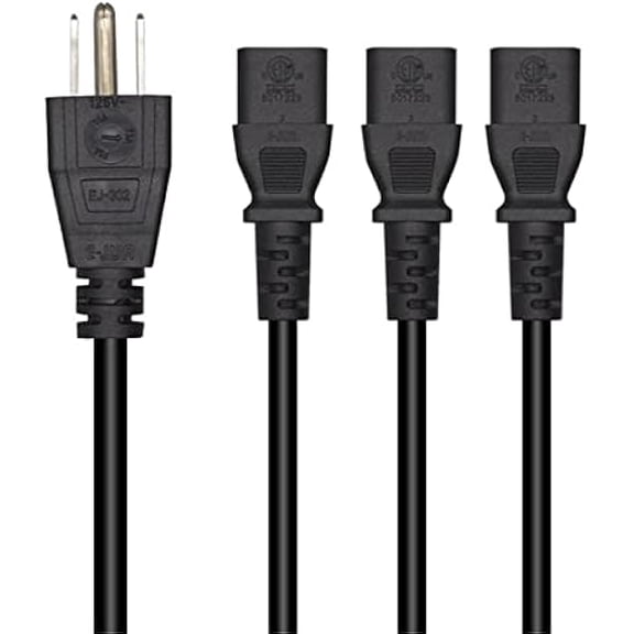 Eryueer Computer Power Splitter Cord,Monitor Power Cord,NEMA 5-15P to IEC320 3X C13 Y-Power Cable, C13 Splitter,Power Supply for 3 Devices at a time - UL Listed(9.8FT/3M)