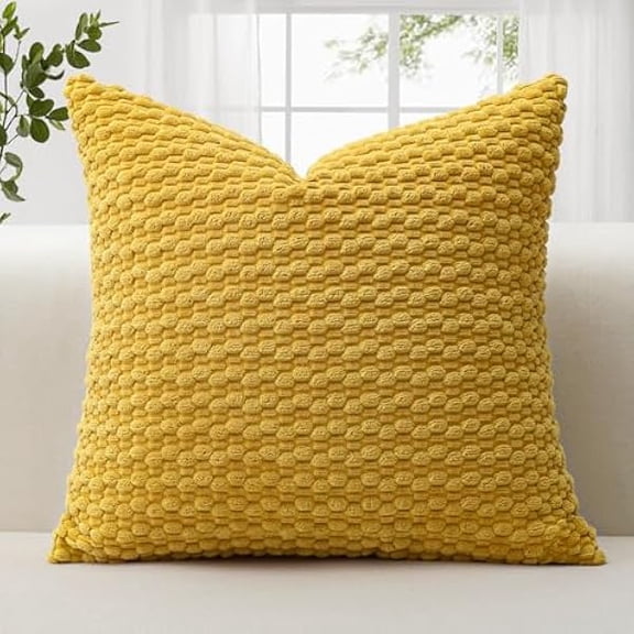 Eryueer Corduroy Soft Cushion Covers 50x50 cm Decorative Throw Pillow Covers with 3D Bubble Texture Cushion Case for Couch Sofa Bedroom Soft Pillowcase for Home Decor (Mustard Yellow)