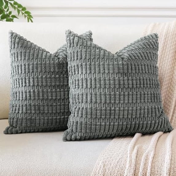 Eryueer Corduroy Soft Striped Decorative Throw Pillow Covers 24x24 Inch Square Cushion Covers 60x60 cm Boho Home Decor Pillowcases Cushion Case for Sofa Couch Living Room Bed Set of 2 (Smoky Grey)