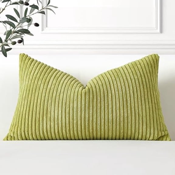 Eryueer Cozy Striped Corduroy Cushion Cover 40x60cm Super Soft Decorative Square Throw Pillow Covers Case for Sofa Couch Bedroom Car Decor 16 x 24 Inches, Apple Green