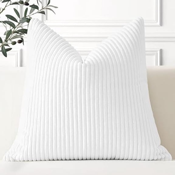 Eryueer Cozy Striped Corduroy Cushion Cover 60x60cm Super Soft Decorative Square Throw Pillow Covers Case for Sofa Couch Bedroom Car Decor 24 x 24 Inches, Pure White