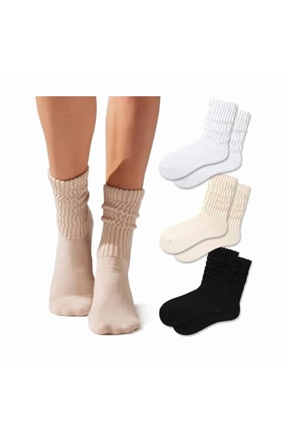 Crew Socks For Women Multipairs Cotton Cushioned Athletic Mid Calf Rib Tube 80s Retro Slouchy Socks