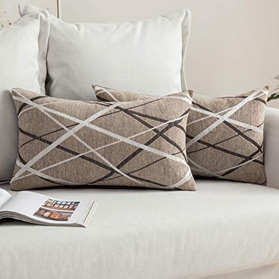 Eryueer Cushion Cover Throw Pillow Case Decorative Square Bright Line Design Pillowcovers for Couch Livingroom Sofa Bed Bedroom 30x50 CM 12x20 Inch 2 Pieces Light Coffee