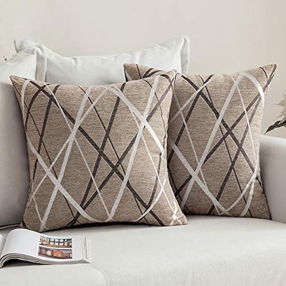Eryueer Cushion Cover Throw Pillow Case Decorative Square Bright Line Design Pillowcovers for Couch Livingroom Sofa Bed Bedroom 50x50 CM 20x20 Inches 2 Pieces Light Coffee