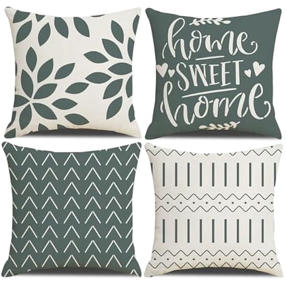 Eryueer Cushion Covers,Cushion Covers 50 x 50 set of 4 Dark Green Square Throw Pillow Case cushion covers 20x20 4Pack For Outdoor Patio Garden Blench Living Room Sofa Farmhouse Decor