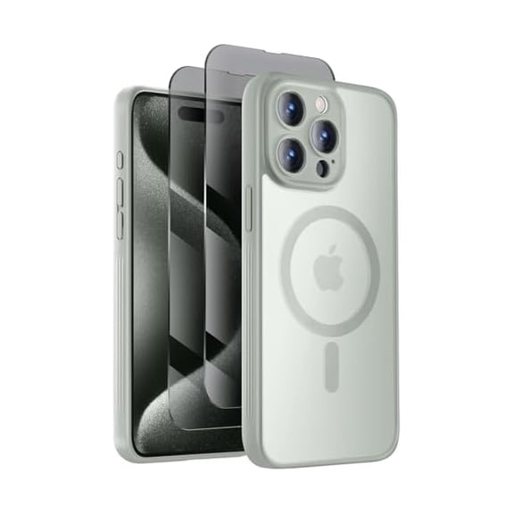 Eryueer Designed for iPhone 15 Pro Max Case, Compatible with MagSafe, with Privacy Screen Protectors X2, [Camera Protection] [15FT Military Drop Protection] Shockproof Phone Case, 6.7", Calke Green