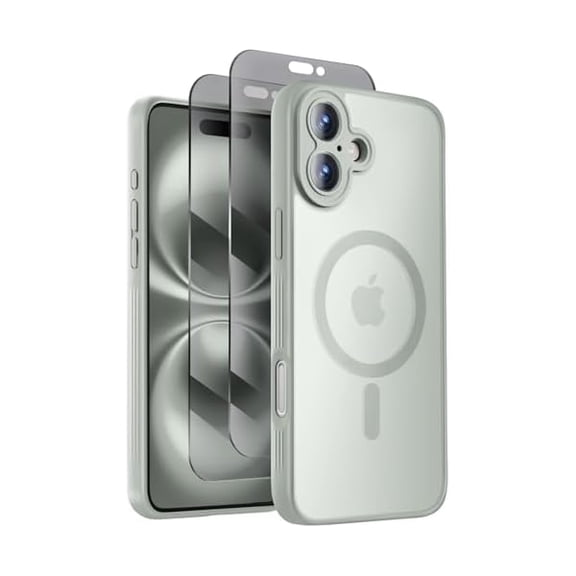 Eryueer Designed for iPhone 16 Case, Compatible with MagSafe, with Privacy Screen Protectors X2, [Camera Protection] [15FT Military Drop Protection] Shockproof Phone Case, 6.1", Calke Green