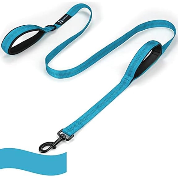 Eryueer Dog Leash for Large Medium Dogs - 6 ft Reflective Stitching With 2 Traffic Padded Handles, Lead Rope for Running Walking Training (Blue 1 Pack)