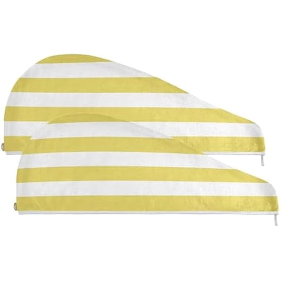Eryueer Hair Drying Towel 2 Pack White Yellow Stripe Microfiber Hair Towel Wrap for Women