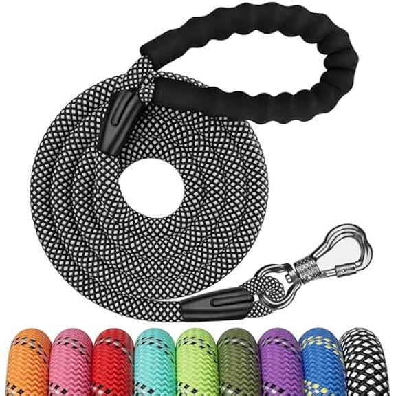 Eryueer Heavy Duty Dog Leash,8FT Rope Leash for Dog Training with Swivel Lockable Hook,Reflective Threads and Comfortable Handle,Dog Lead for Walking,Hunting,Camping for Medium and Large Dog (Black)