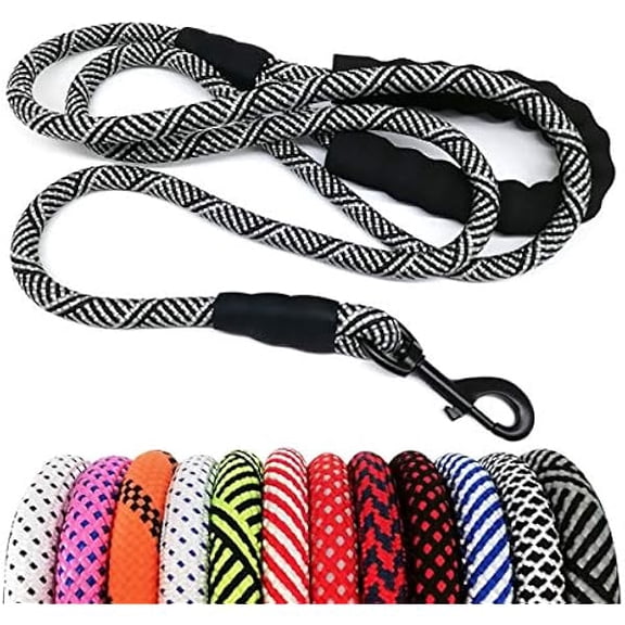 Eryueer Heavy Duty Rope Dog Leash, 3/4/5/6/7/8/10/12/15 FT Nylon Pet Leash, Soft Padded Handle Thick Lead Leashes for Large Medium Dogs (Black, 1/2" * 10')