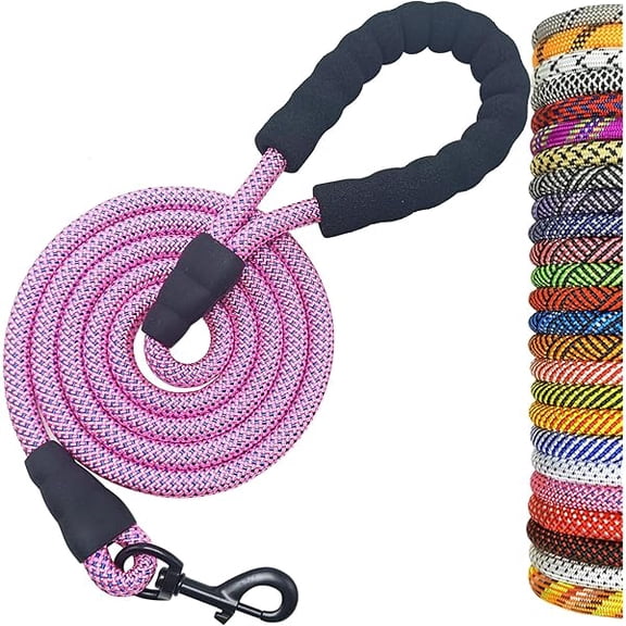 Eryueer Heavy Duty Rope Dog Leash, 3/6/8/10FT Nylon Pet Leash, Soft Padded Handle Thick Lead Leashes for Large Medium Dogs (Pink-Blue dot, 1/2" * 6')