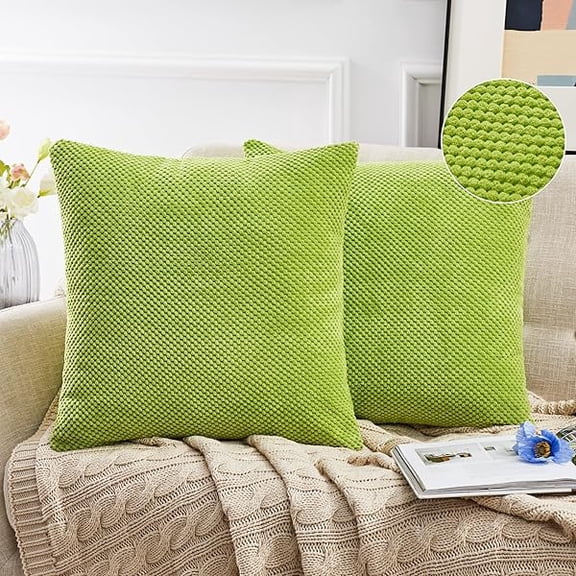 Eryueer Large Corduroy Green Cushion Covers 60cm x 60cm 24x24 Inch, Fluffy Fabric Pellets Square Throw Pillow Case for Sofa Couch Bedroom with Invisible Zipper, 2 Pieces