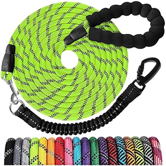Eryueer Long Dog Leash 15 FT: Heavy Duty Rope Leashes for Dogs Training with Swivel Lockable Hook Reflective Threads Bungee and Padded Handle - Dog Lead for Large Small Medium Dogs Outside Walking