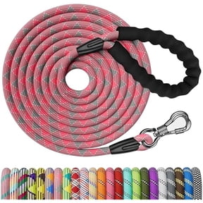 Eryueer Long Dog Leash, 30FT Check Cord with Swivel Lockable Hook and Comfortable Padded Handle for Pink Leash for Small Medium and Large Dogs Walking Training Camping Playing