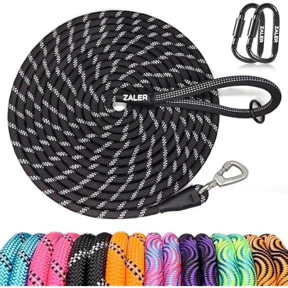 Eryueer Long Dog Leash, 50 feet 30ft 20ft 15ft 10ft Dog Training Lead, Heavy Duty Reflective Check Cord Recall Leash for Dogs Training, Playing, Camping, or Backyard (15FT, Black)