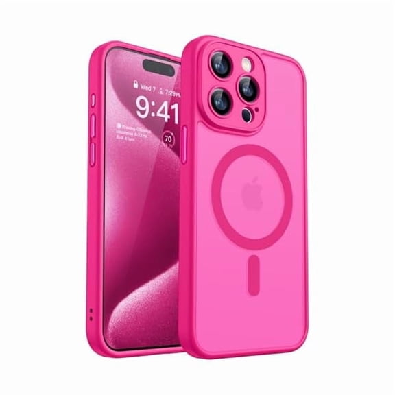 Eryueer Magnetic Compatible with iPhone 15 Pro Case, Upgraded [Full Camera Protection] [Compatible with Magsafe] [Translucent Matte] Shockproof Protective Phone Case Cover 6.1 Inch - Hot Pink