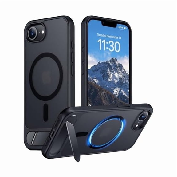 Eryueer Magnetic Compatible with iPhone 16E Case, [Built-in Invisible Kickstand][Compatible with MagSafe][Military Grade Shockproof] Slim Translucent Matte Case for iPhone 16E 6.1" 2025