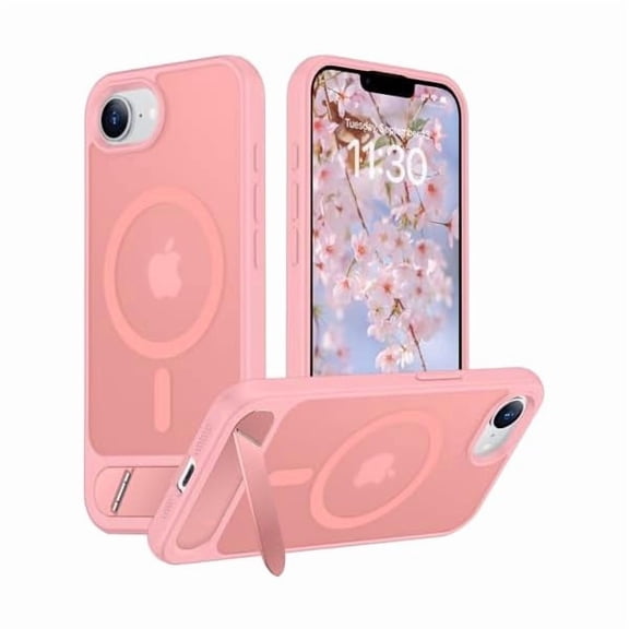 Eryueer Magnetic Compatible with iPhone 16E Case, [Built-in Invisible Kickstand][Compatible with MagSafe][Military Grade Shockproof] Slim Translucent Matte Case for iPhone 16E 6.1" 2025
